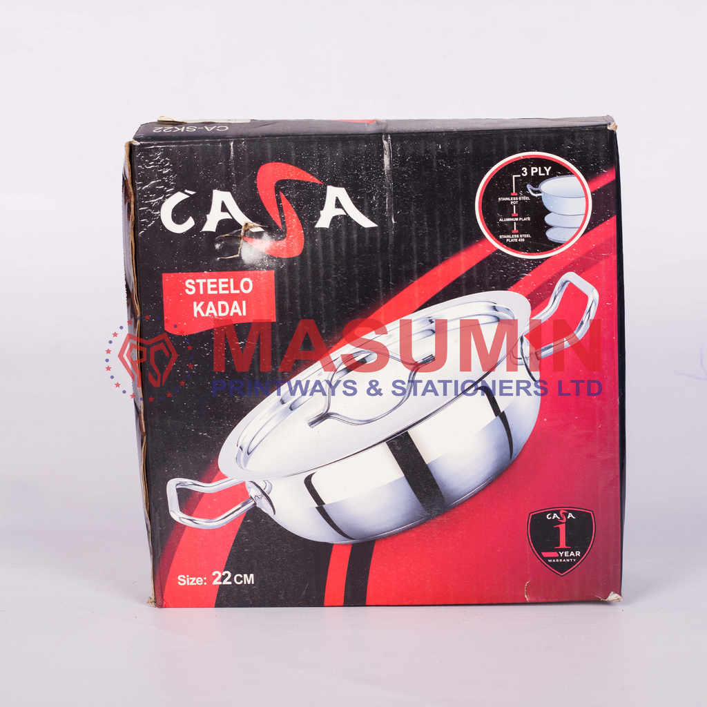 Kadai Steelo Deepfry Without Lid - Casa CA-DFK-22 - Masuminprintways