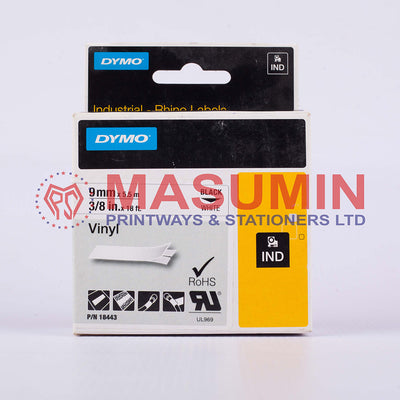 Tape - Dymo -18443 RH 9mmx5.5m - Black/White vinyl