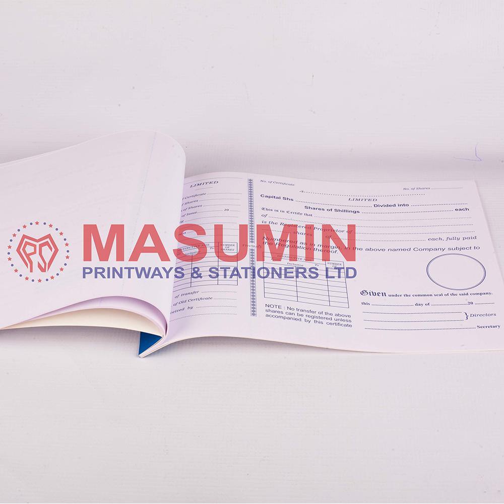 Share Certificate - Book - Masuminprintways