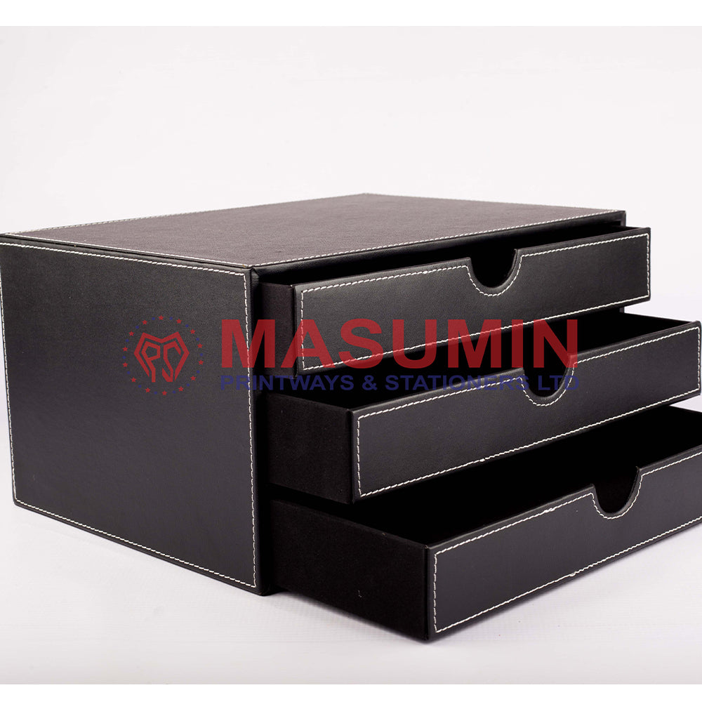 Desk Organizer - 3 Drawer - PVC With Leather