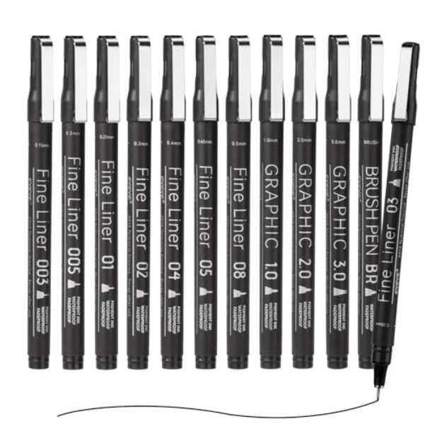 Drawing Pen - 12 Pens Set - EYEYE  - GP10 - Black ink