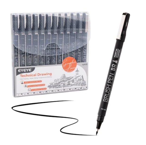 Drawing Pen - 12 Pens Set - EYEYE  - GP10 - Black ink