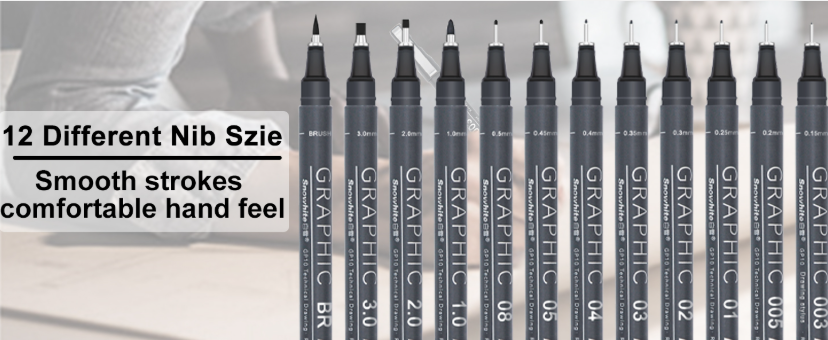 Drawing Pen - 12 Pens Set - EYEYE  - GP10 - Black ink