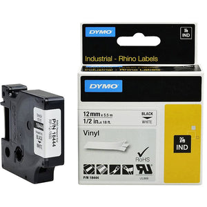 Tape - Dymo - 18444 RH - 12mmx5.5m - Black/White