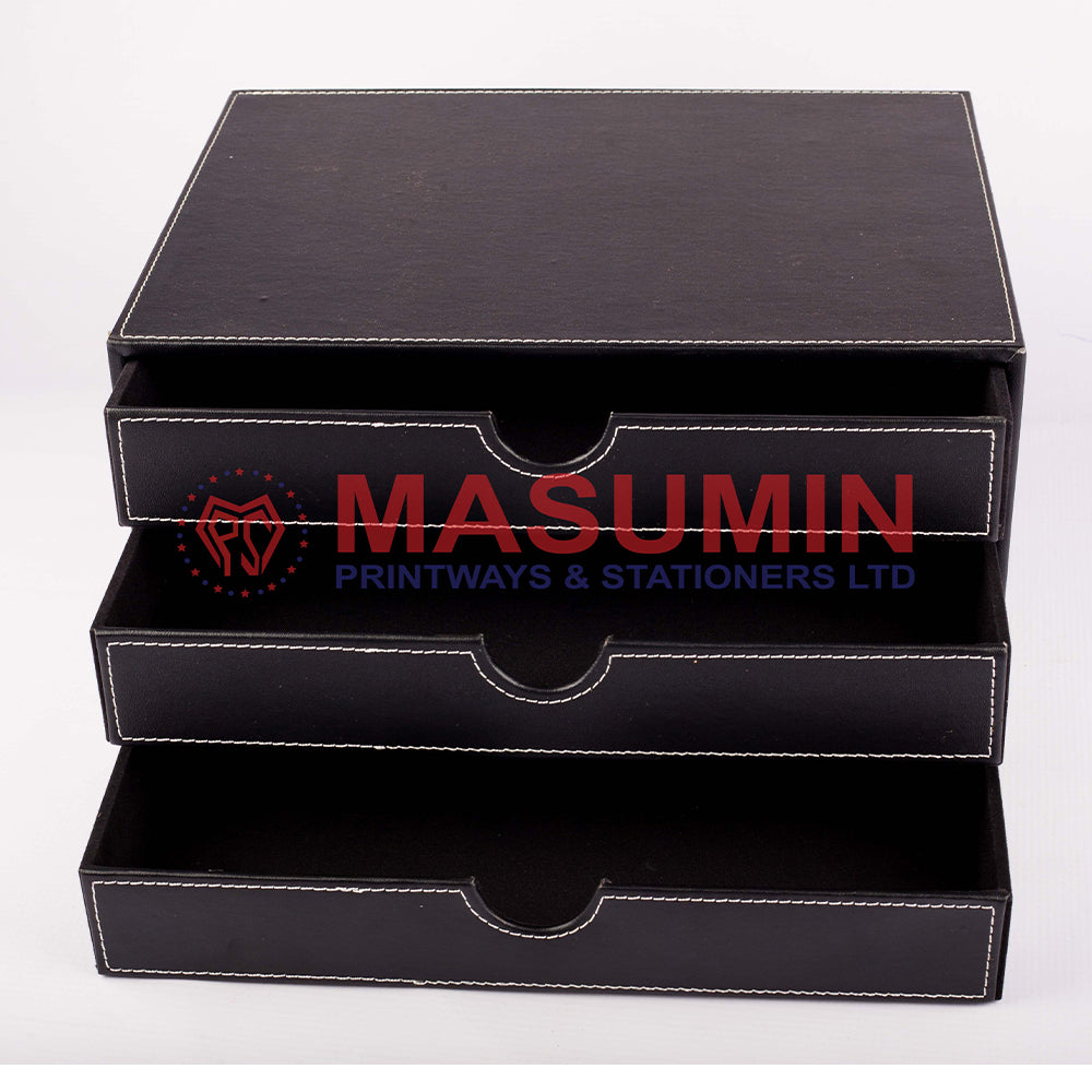 Desk Organizer - 3 Drawer - PVC With Leather